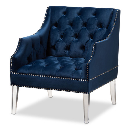 BAXTON STUDIO Silvana Blue Velvet Upholstered Lounge Chair with Acrylic Legs 152-9267